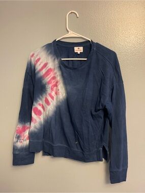Sundry Navy Tie-Dye Pullover with Pink & White Swirl